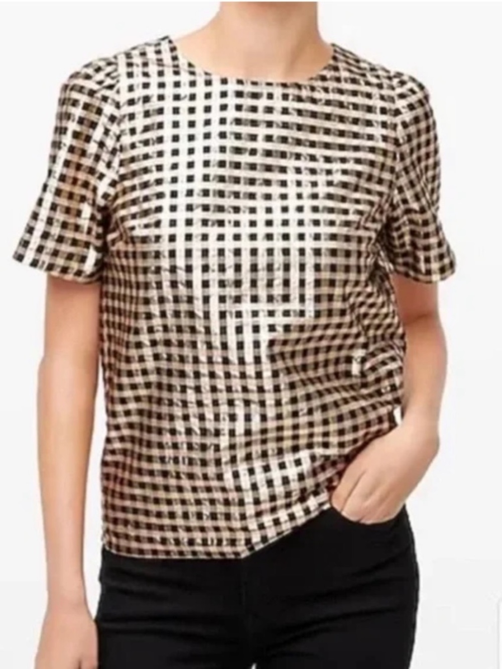 J.Crew Metallic Gingham Puff Sleeve Top | Size XXS